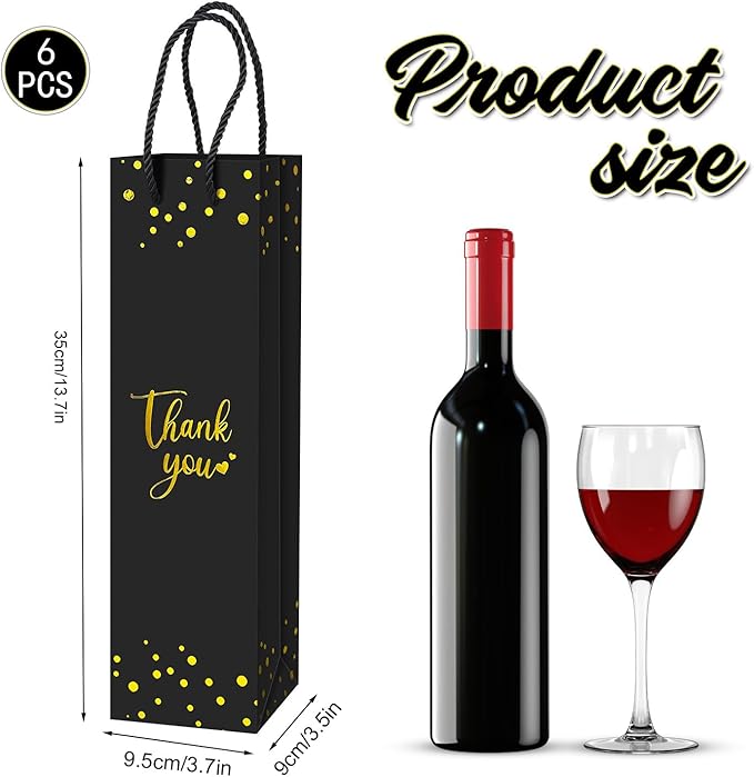 Ssyuysto Wine Gift Bag with Gold Foil Wine Bags with Rope Handles, (3.7 x 13.7 x 3.5 in) - Elegant Black Wine Bags for Wine Bottles and Gifts