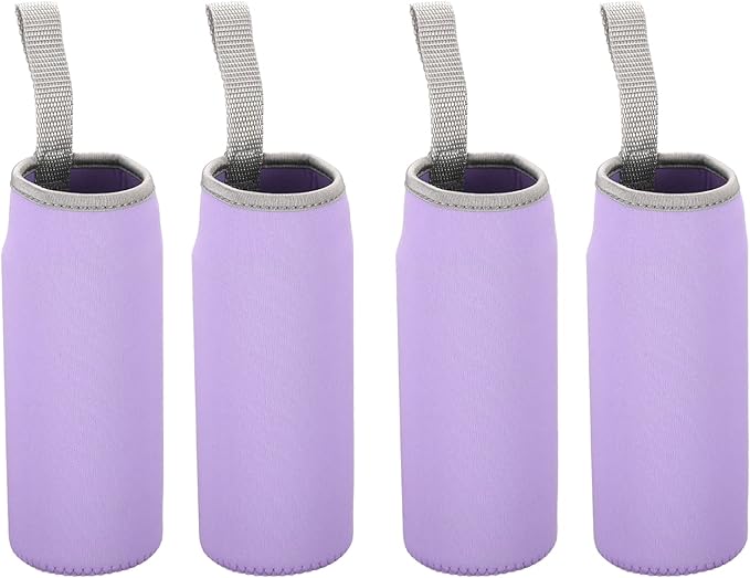 PATIKIL 65mmx180mm Water Bottle Sleeve, 4 Pack Neoprene Insulated Bottle Bag Holder Carrier Pouch with Finger Strap, Light Purple