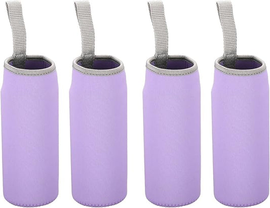PATIKIL 65mmx180mm Water Bottle Sleeve, 4 Pack Neoprene Insulated Bottle Bag Holder Carrier Pouch with Finger Strap, Light Purple