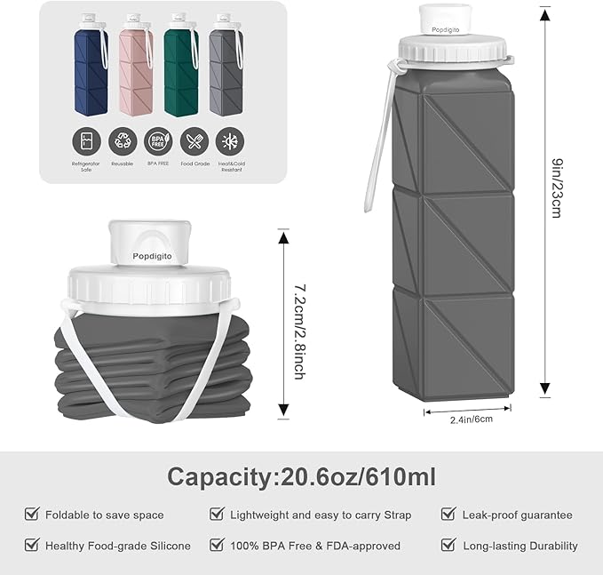 Collapsible Water Bottles Flexible Bpa Free Silicone Reusable Foldable Water Bottle,Durable Lightweight Leak-Proof Compact Water Bottles For Travel Hiking Running Outdoor Sports Bottle