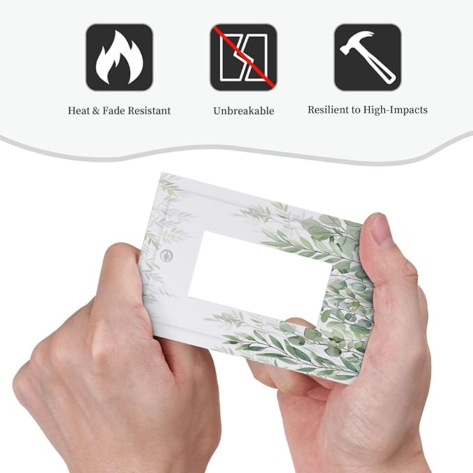 Green Eucalyptus Rustic Botanical Plant Leaves 1 Gang Rocker Boho Light Switch Covers Decorative Single Decora Outlet Wall Plate Faceplate Switchplate GFCI for Country Bedroom Bathroom Decor