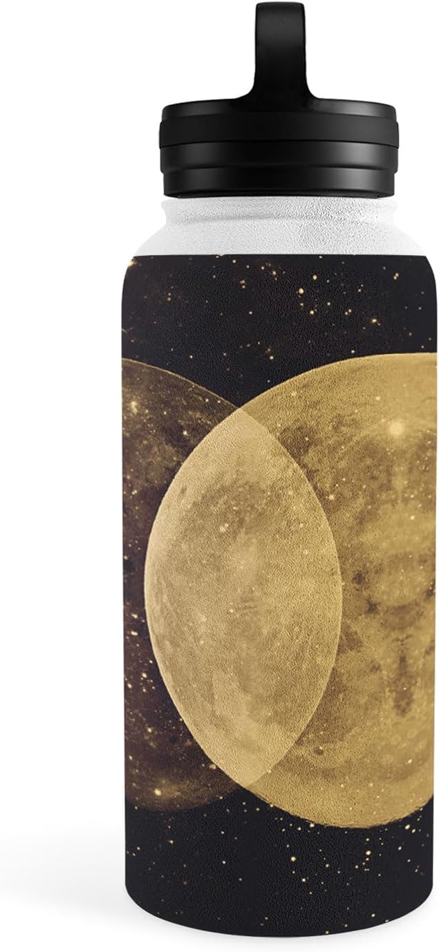 Deny Designs Water Bottle, Handle Lid 32 oz, Emanuela Carratoni Golden Moon Phases