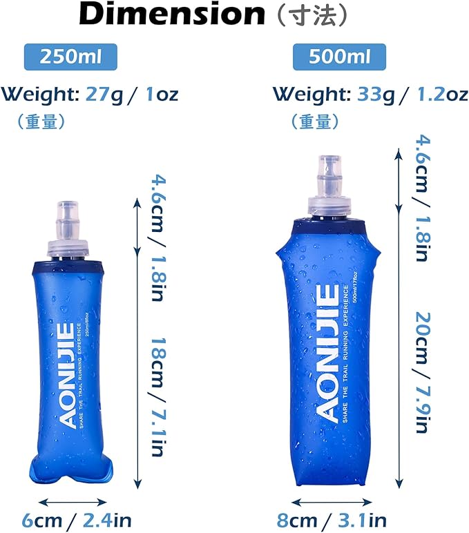 TRIWONDER TPU Soft Folding Water Bottles BPA-Free Collapsible Flask for Hydration Pack - Ideal for Running Hiking Cycling Climbing (250ml/8.45oz)