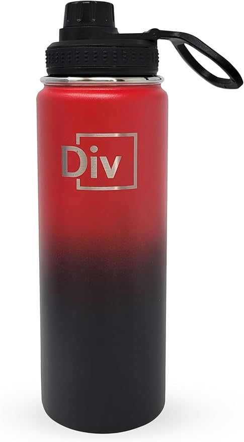 Sports Water Bottle - 22 oz., 3 lids, Stainless Steel Gym & Sports Water Bottle, Leak Proof, Double Walled, Insualted, Thermos Flask (Red-Black)