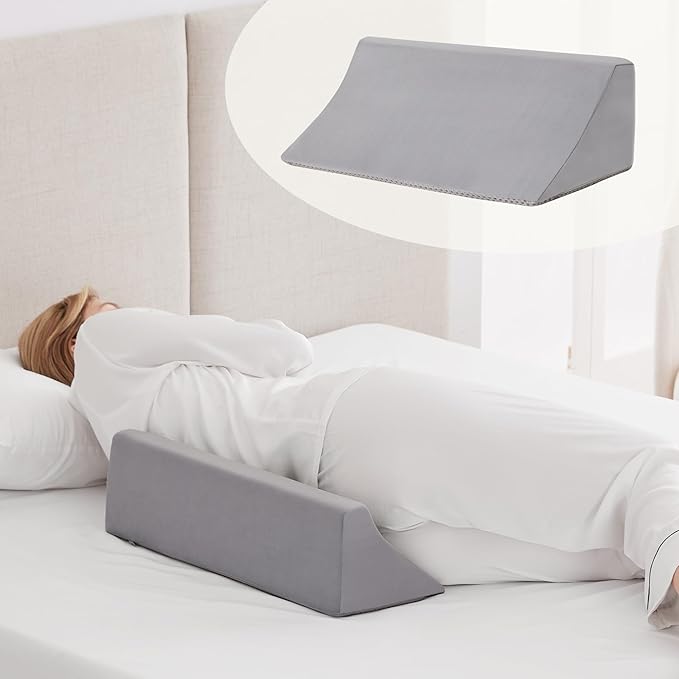 Side Wedge Pillow for Sleeping, Versatile Bed Wedge Back Pillow for Pregnancy, Back Pain, Leg Elevation and Side Sleepers, Memory Foam Body Positioner with Cover, Anti-Slip Base, Velvet
