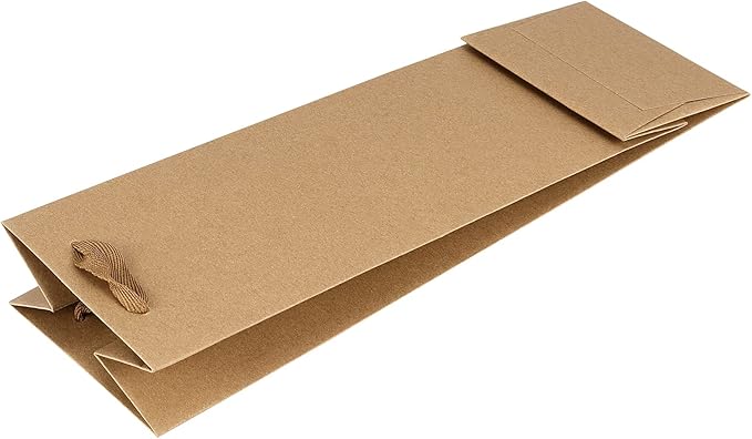 SINJEUN 50 Pack Kraft Paper Wine Gift Bags with Handles, 250gsm Reusable Wine Gift Bottle Carrying Bags Tote Holders for Champagne, Whiskey, Spirits, Extra Strong Laminated Base, 14 x 4 x 3.5 Inch
