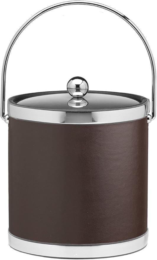 Kraftware Leatherette Ice Bucket, 3 Qt, Brown with Polished Chrome
