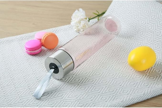 DipSip Water Bottle plastic 18 oz Stainless Steel Screw Cap Lid with Strap (Pink), 9