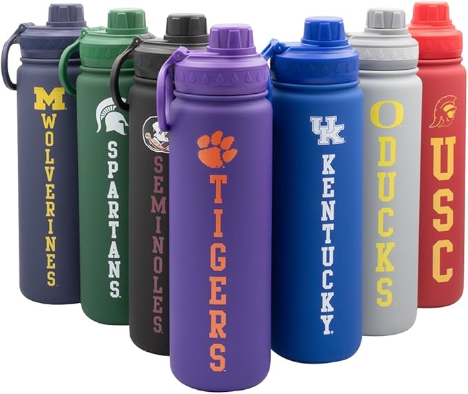 Clemson Tigers Water Bottle - Purple Double Walled Stainless Steel 24 oz Keeps Drinks Cold or Hot