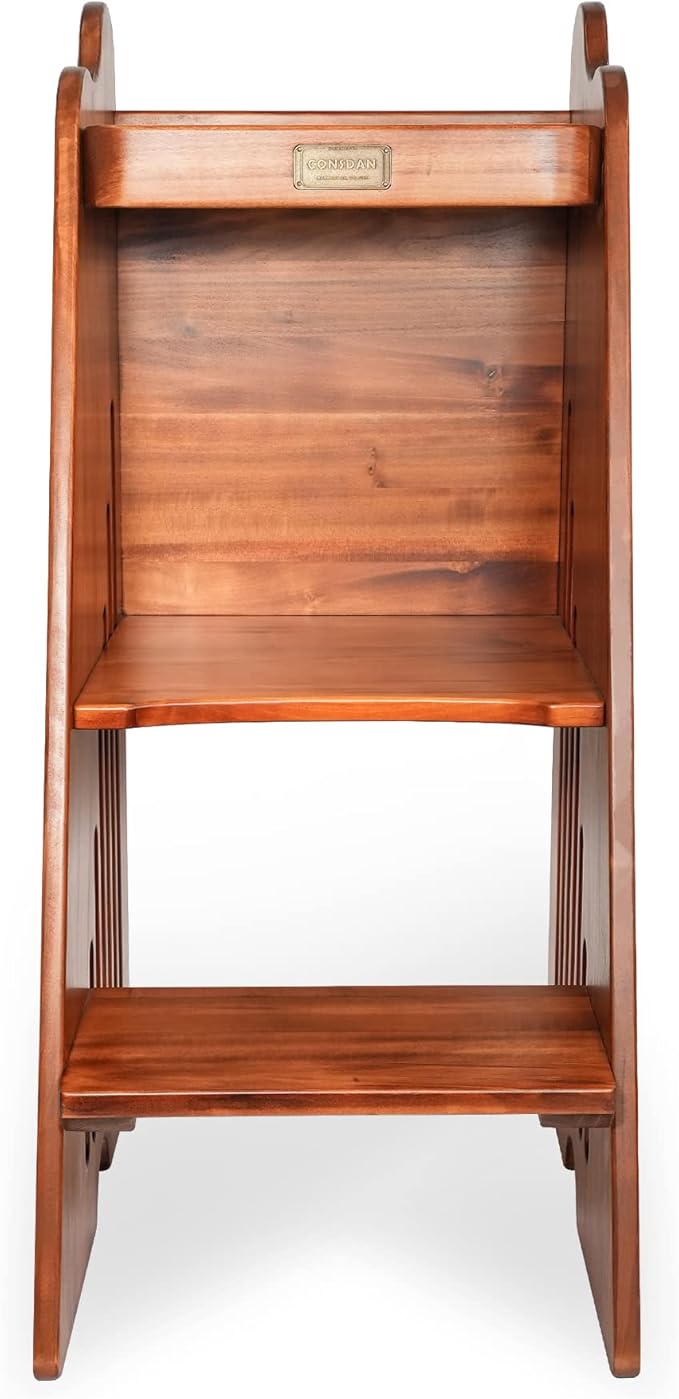 CONSDAN Toddler Tower, USA Grown Solid Hardwood, Kitchen Step Stool for Toddlers, Kids Standing Tower Kitchen Toddler Learning Stool, Kitchen Stool with Safety Rail for Kitchen Counter