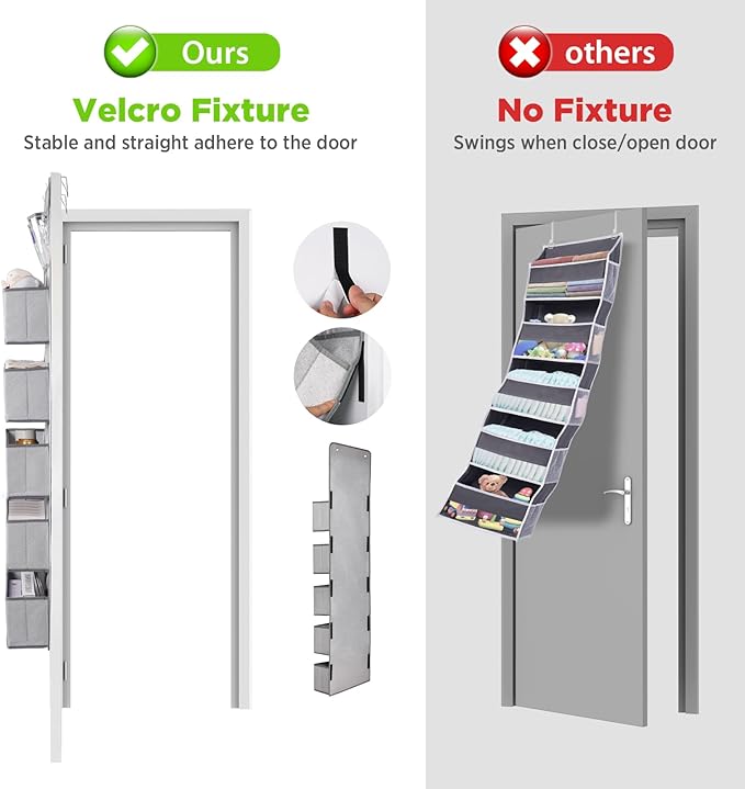 Univivi 6 - Layer Fabric Over the Door Organizer Gray Foldable Nursery Closet Storage, Large Hanging Door Organizer for Cosmetics, Toys and Sundries…