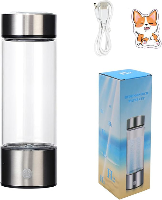 Hydrogen Water Bottle, Rechargeable Glass Water Bottle with 3Min Quick Electrolysis for Home, Office and Travel V46.586.03 AR-03-003 (Silver Ivory cream)