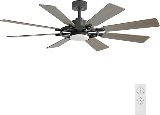 72" Ceiling Fan with Lights and Remote Control, Wood 8 Blades 6-Speed Noiseless Reversible DC Motor, 3 Downrods, Modern Ceiling fan for Office Porch Bedroom Dining Living Room, Black+Wood