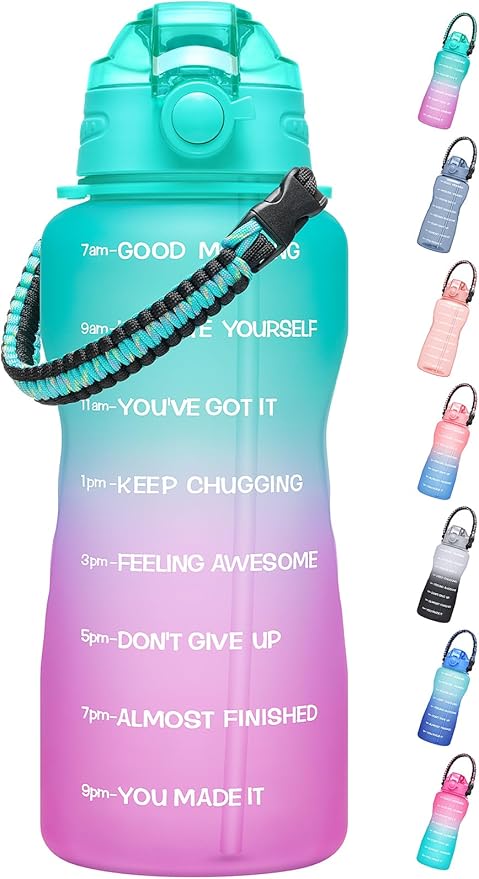 Water Bottles 1 / Half Gallon with Time Marker and Straw, Large Fitness Sports Motivational Bottle, Wide Mouth Leakproof and BPA Free for Travel, Gym,office,school