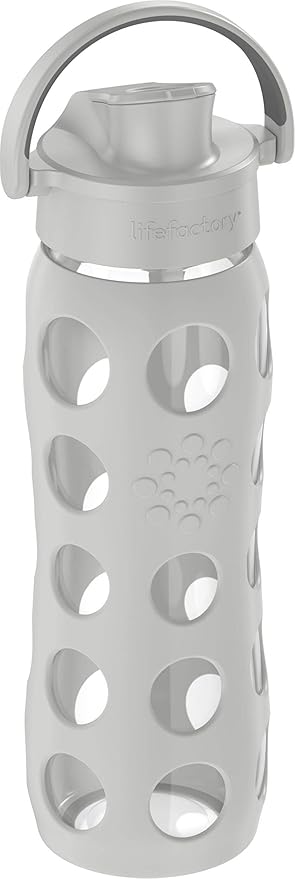Lifefactory 22-Ounce Active Flip Cap Glass Water Bottle, 22oz, Cool Grey