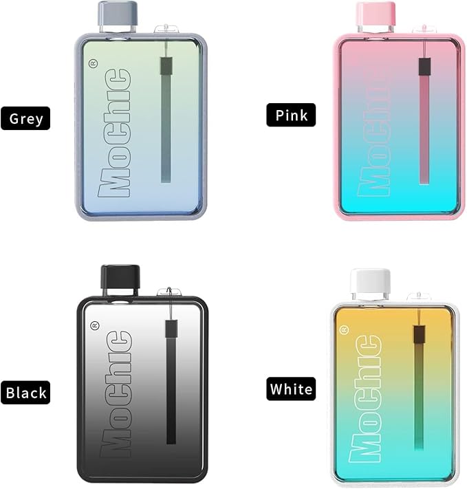 MOCHIC CUP Mochic 13oz Portable Water Flask Flat Water Bottle for Purse Mug BPA Free A5 Slim Square Water Bottle Flask Leak Proof Plastic Flask Bottle for Travel (Gradient Pink)