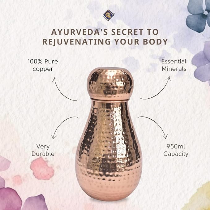 BA Lotus 100% Pure Copper Jar Handcrafted Hydrate Naturally with Ayurveda Intricate Design Healthy Living Positivity Calmness 50 OZ, 1.5L