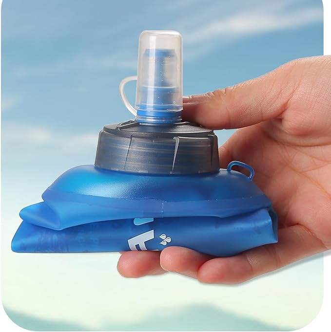 TRIWONDER TPU Soft Folding Water Bottles BPA-Free Collapsible Flask for Hydration Pack - Ideal for Running Hiking Cycling Climbing (500ml/16.9oz - Blue - Pack of 2)