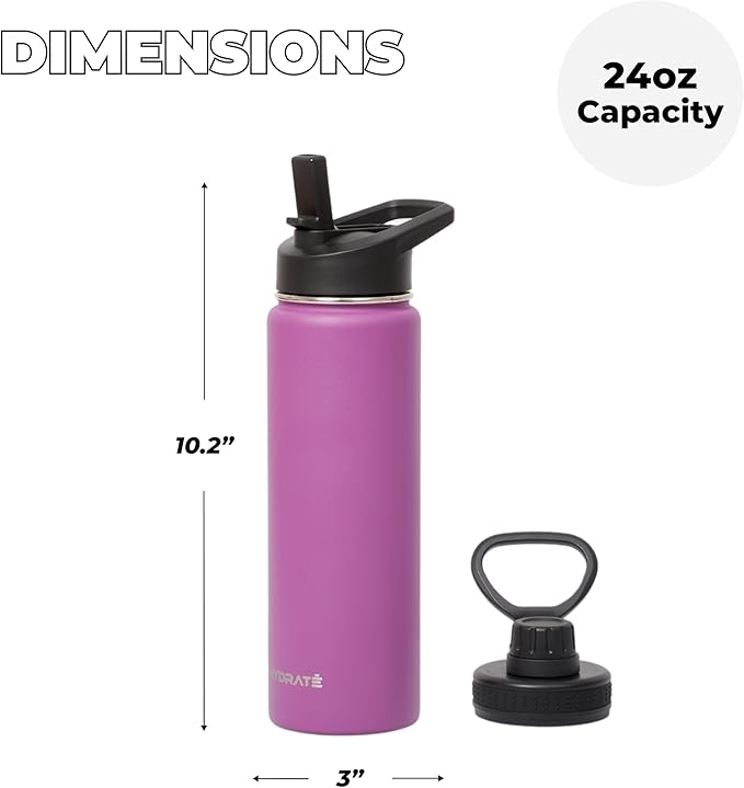 HYDRATE Insulated Stainless Steel Water Bottle - Large Reusable Flask with Leak-Proof Design and Convenient Handle - Double Vacuum Insulation for School, Work, or Adventure