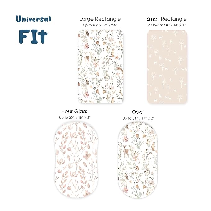 GRSSDER Stretchy Ultra Soft Fitted Bassinet Sheets 3 Pack, Universal Fit for Baby Cradle Moses Basket Oval Rectangle Mattress Safe and Snug, Beautiful Blush Pink Floral Bassinet Sheet for Girls