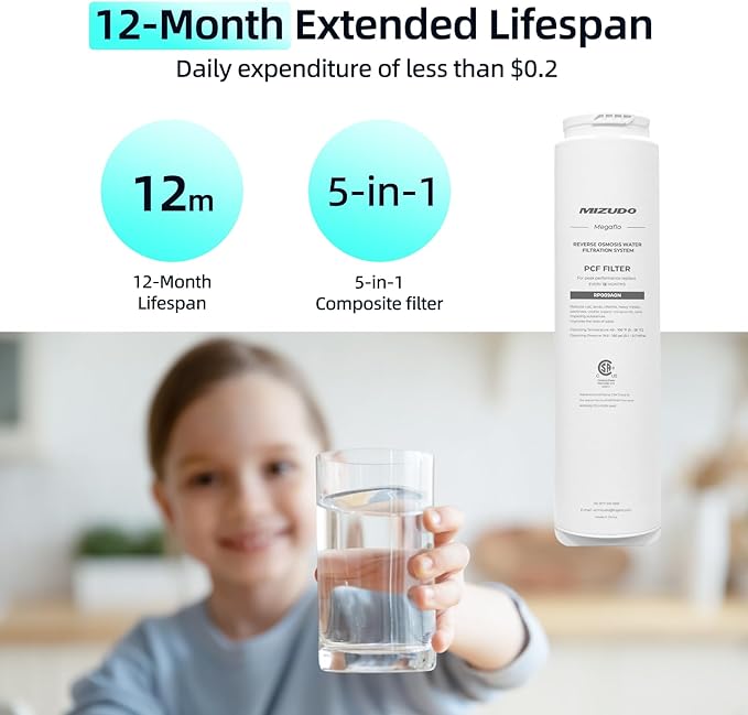 PCF Filter, Replacement for MIZUDO Megaflo 800GPD and Megaflo 1000GPD Reverse Osmosis System, 12-month Lifetime, 5-in-1 Structure Composed