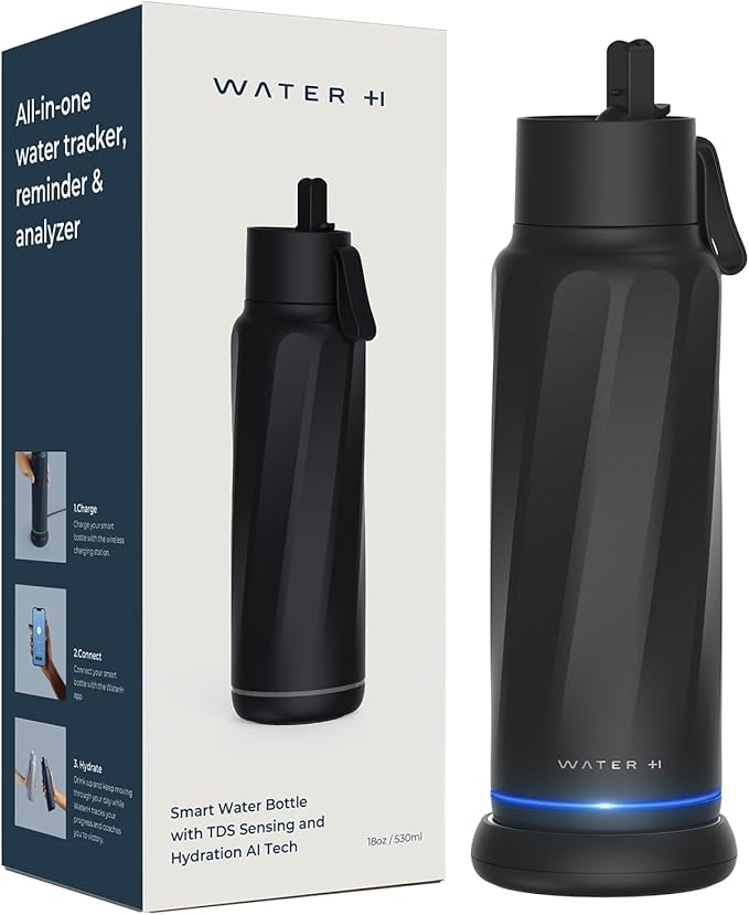 Vita Insulated Smart Water Bottle, Intake Tracker, Water Safety Analyzer, LED Reminder, BPA Free, 18 oz Double Wall Vacuum Stainless Steel Thermos (Flip Lid + Straw), Ideal Gift for Dad