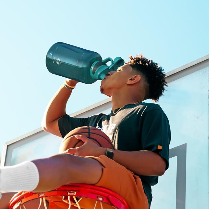 Large Half Gallon Water Bottle with Time Marker, 54 oz BPA Free Tritan Big Sport Jug with Magnetic Lid and Handle -Leak Proof Sports Water Bottle for Fitness,Gym, Outdoor and Home