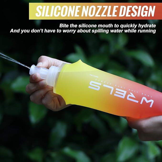 Collapsible TPU Soft Flask,Reusable Handheld Soft Water Bottle for Hydration Pack,BPA Free Gradient Folding Water Flask for Running Cycling Climbing (Yellow&Orange-250ml*2)