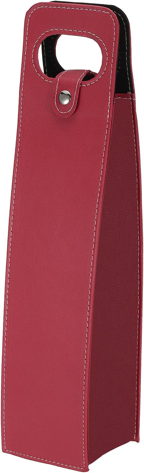 PATIKIL Wine Gift Bag, Wine Bag Reusable Leather Wine Tote Carrier for Wine Bottles Portable Champagne Gift Bags for Picnic Party Wedding, Red