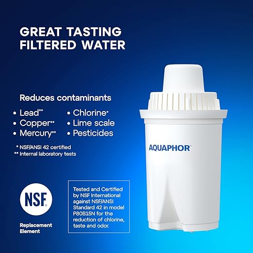 AQUAPHOR Ideal 7-Cup Water Filter Pitcher - Dark Blue with 3 x B15 Filters - Fits in The Fridge Door - Reduces Limescale and Chlorine - Ideal for Seven Cups
