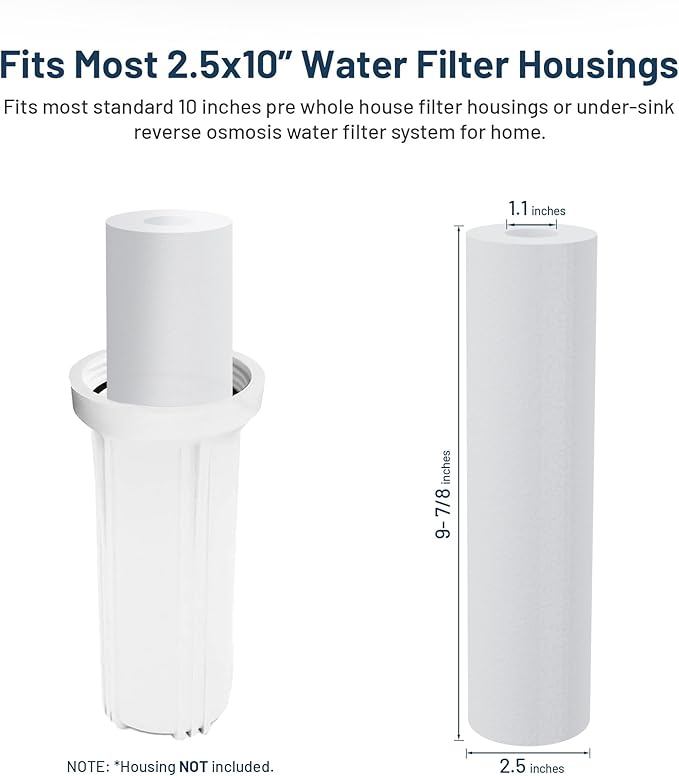 Whole House Water Filter Cartridge Replacement for Well Water, 5 Micron Water Filter 10 x 2.5 Melt Blown PP Sediment Water Filter Compatible with AP110, WHKF-GD05, CFS110, P5, WFPFC5002-6 Pack