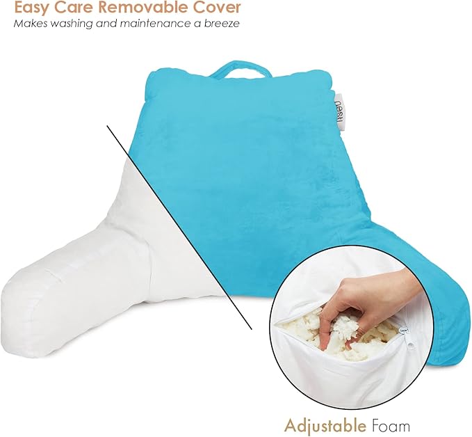 Nestl Reading Pillow Standard Bed Pillow, Back Pillow for Sitting in Bed Shredded Memory Foam Chair Pillow Reading & Bed Rest Pillows Bright Blue Back Pillow for Bed, Bed Chair Arm Pillow with Pockets