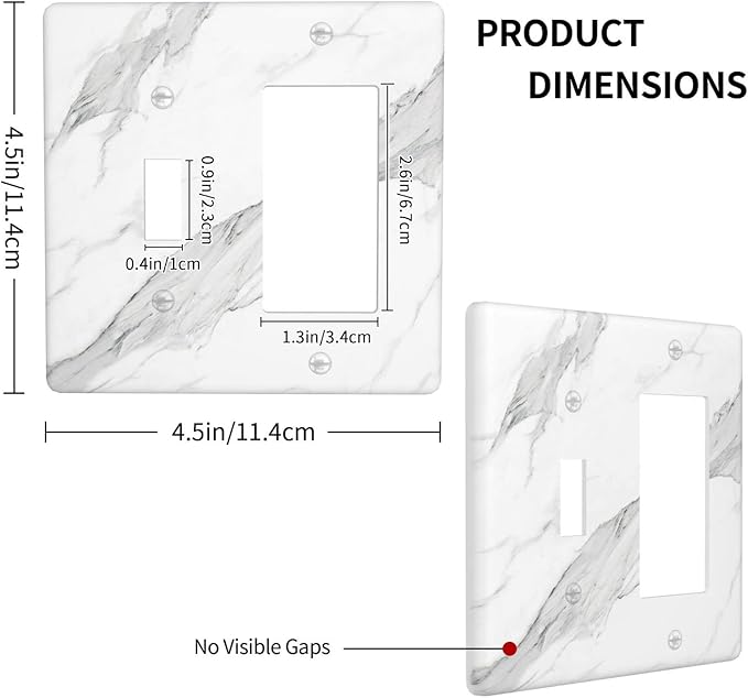 Marble Grey Wall Plate Decorative Light Switch Cover 2-Gang Combo Toggle/Rocker Faceplate for Bedroom Kitchen Farmhouse White