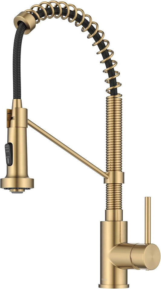 KRAUS Bolden Commercial Style Pull-Down Single Handle 18-Inch Kitchen Faucet in Brushed Brass, KPF-1610BB