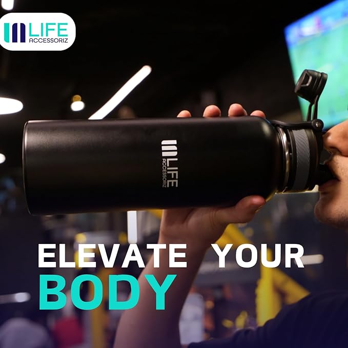 TempPro Water Flask - 3 Straw Lids, Leak-proof Stainless Steel Gym & Outdoor Bottles for Men& Women - Double Walled, Insulated Thermos (32 OZ)