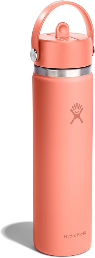 HYDRO FLASK Wide Mouth vacuum insulated stainless steel water bottle with leakproof closeable straw lid for cold water drinks, sports, travel, car and school