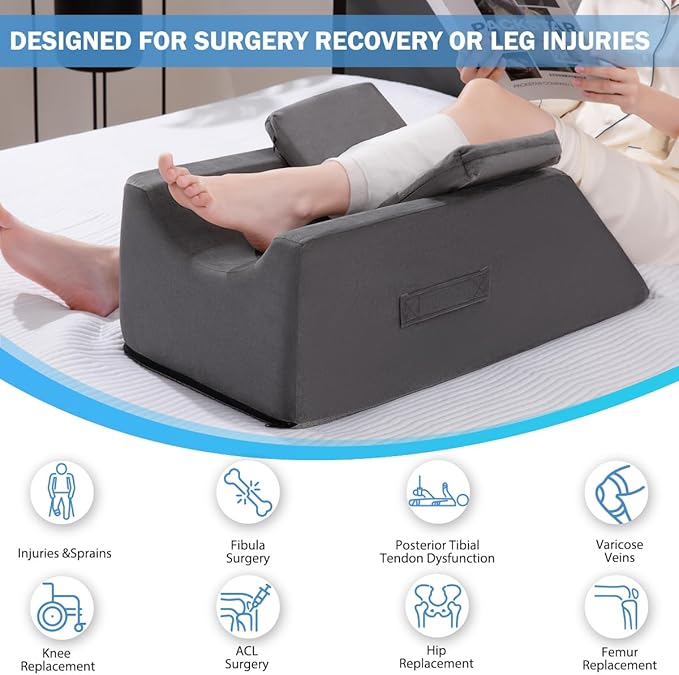 Leg Elevation Pillows for After Surgery, Injuries, Rest and Sleeping,Foam Wedge Pillow to Elevate Foot with Three Handles and Insert Pad