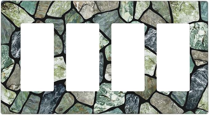 Green Stone Texture Quad Rocker Light Switch Wall Plate Cover Decorative 4-Gang for Outlet Room Bathroom Bedroom Home Kitchen Four Decora Receptacle Polycarbonate Power Gear 4.5" x 8"