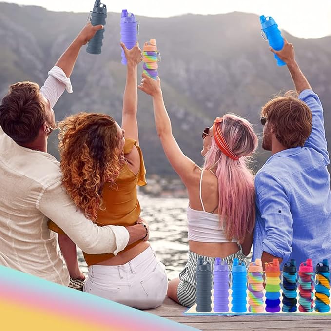 Collapsible Water Bottles 2 pack Travel Water Bottle Portable Hiking Water Bottle with Leak proof 500ML Reusable BPA Free Silicone Water Bottles. (Blue Camouflage +Yellow Camouflage)