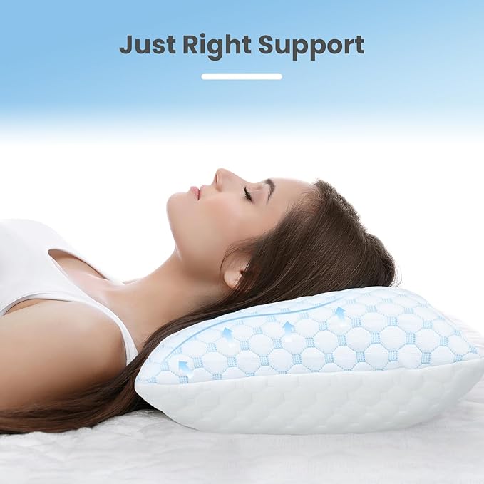 Shredded Memory Foam Pillows Pillow for Side Sleepers Cooling Pillows Stomach Sleeping Pillow King Size Pillows with 2 Extra Fill Blue