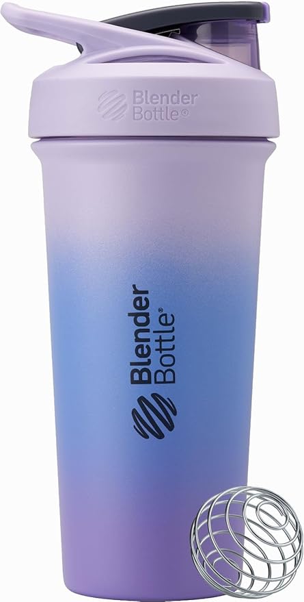 BlenderBottle Strada Sleek 25-Ounce Insulated Stainless Steel Water Bottle and Stay-In-Bottle Reusable Silicone Straws for Shaker Bottles (2 Pack)