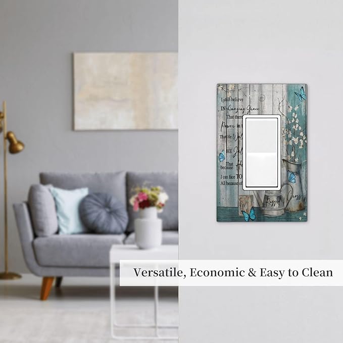 Vintage Teal Butterfly Inspirational Quotes Wood Plank 1 Gang Rocker Light Switch Covers Single Decora Outlet Wall Plate Decorative Switchplate Faceplate GFCI for Farmhouse Country Bedroom Decor