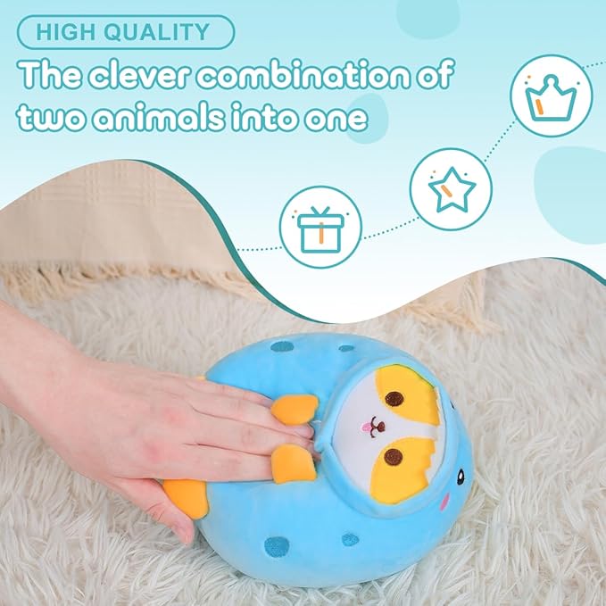 Cute Plush Corgi Dinosaur Stuffed Animal Pillow, 8" Soft Kawaii Shiba Inu Corgi Plushie with Dinosaur Outfit Gift for Kids