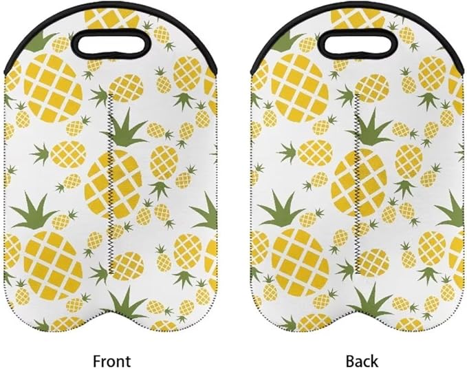 doginthehole Pineapple Print Neoprene Wine Bag Two Bottle Wine Gift Tote Bags Wine Carry Holder 750ML Portable Water Drinks Beer Insulated Bag for Travel, Picnic, Party