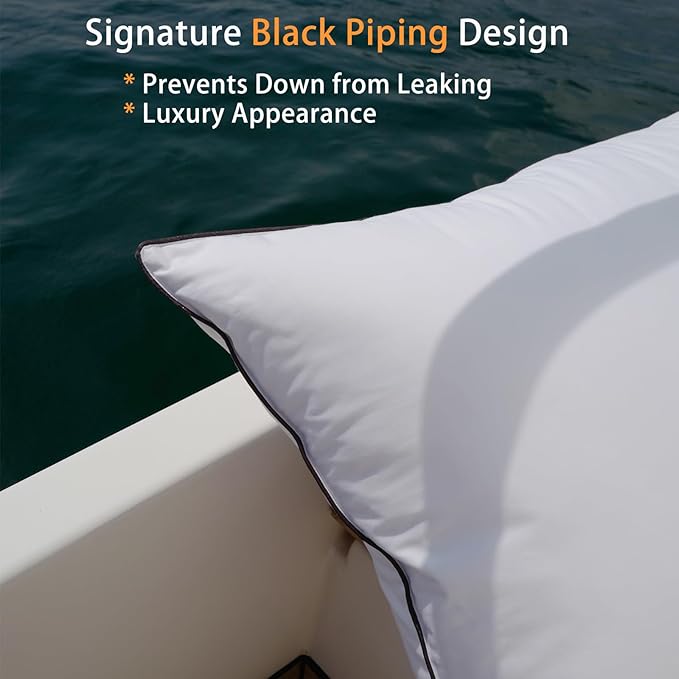 Luxury Hungarian White Goose Down Pillows Queen Size (Pack of 2) - 750 Fill Power - 500 Thread Count 100% Cotton Shell - Soft and Support Down Bed Pillow for Sleeping - Queen (20 x 28”)