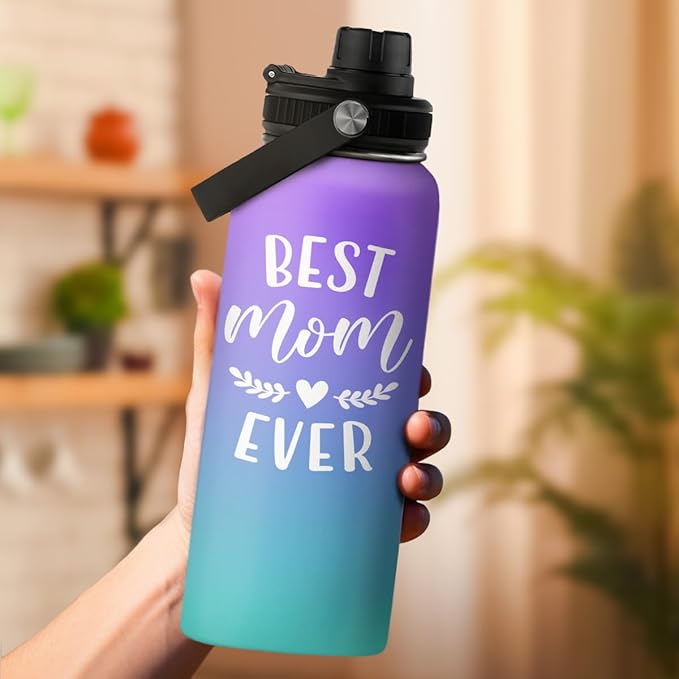 SANDJEST Best Mom Ever Water Bottle 32oz Stainless Steel Insulated Water Bottles - Gifts for Moms from Son Daughter - Mothers Gifts for Birthday Christmas