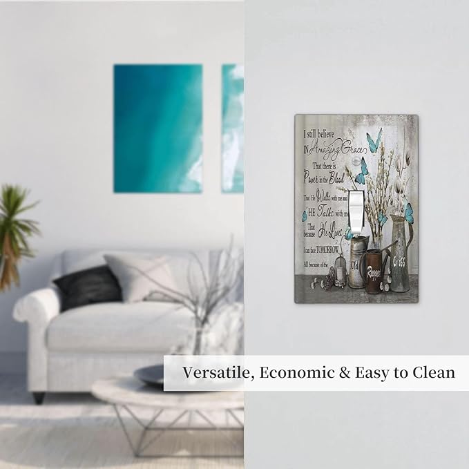 Blue Butterfly Rustic Flower Inspirational Quotes 1 Gang Light Switch Covers Single Toggle Wall Plate Decorative Switchcover Electrical Switchplate for Farmhouse Country Bedroom Kitchen Decor