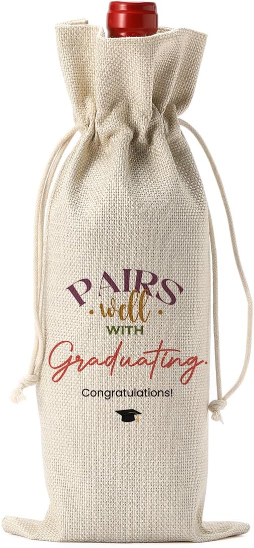 Funny Graduation Gifts Wine Bag, Graduation Gifts for Her Him, College Graduation Gifts for Women, Graduation Party Decorations Wine Bottle Bag, Pairs Well with Graduating Wine Bags