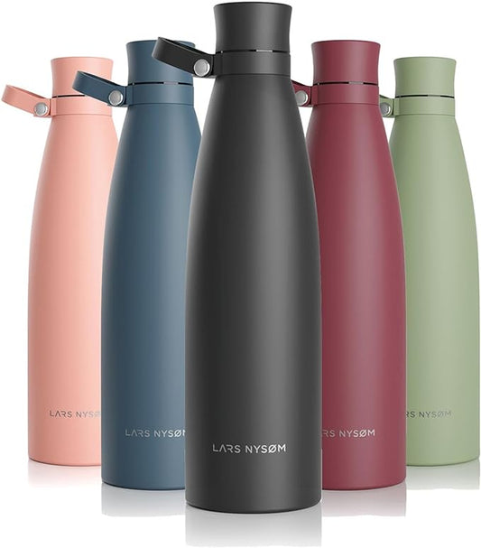 LARS NYSØM Stainless Steel Insulated Water Bottle 25oz 34oz | BPA-free Insulated Thermo Flask for Hot and Cold Beverages | Leakproof Drinking Bottle (Onyx Black, 25oz)