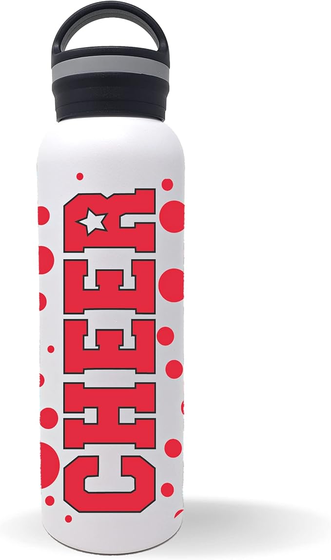 25 oz. Cheer Dance & Gymnastics Stainless Steel Water Bottle - Perfect Gifts for Cheerleaders, Dancers, Gymnasts & Coaches (Cheer Red)